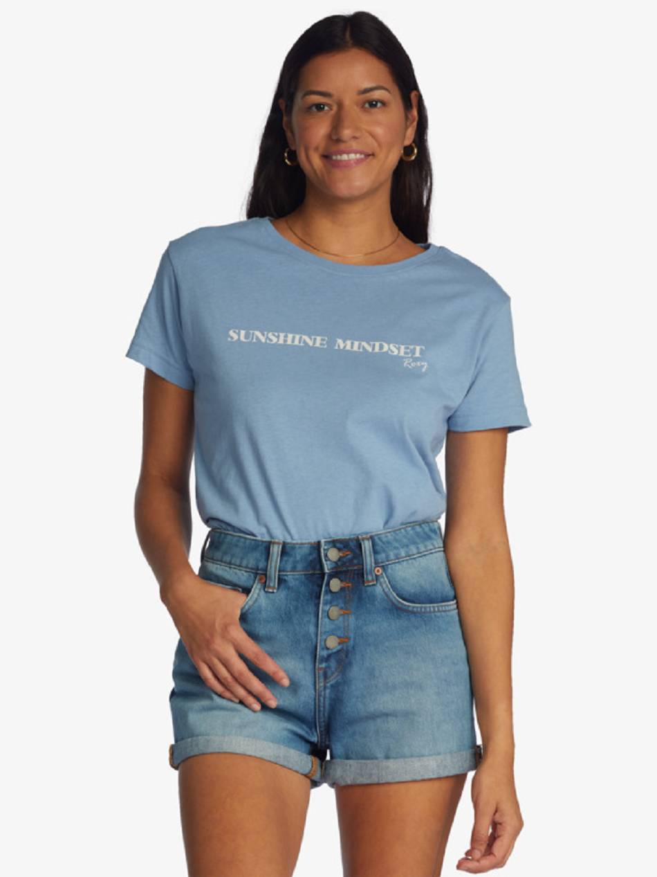 Hilfiger Nye Roxy T-Shirt Dame - Sunshine Mindset Boyfriend Blå